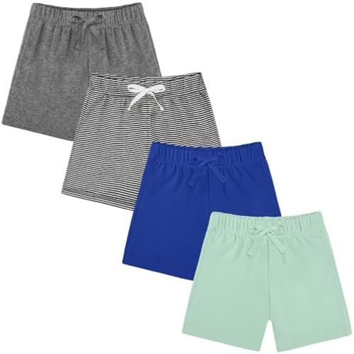 Resinta 4 Packs Unisex Baby Toddler Cotton Shorts Baby Pull-on Shorts with Drawstring Soft Summer Clothes for Daily Wear