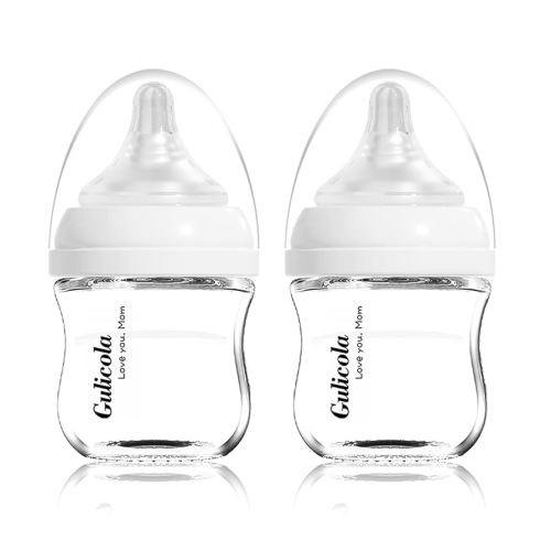 Small Glass Baby Bottle for Newborn Breastfeeding Babies, Preemie & Extra Slow Flow Nipples (SS), Anti-Colic, Breast-Like, 0 Months+, 3 oz, 2 Pack - White