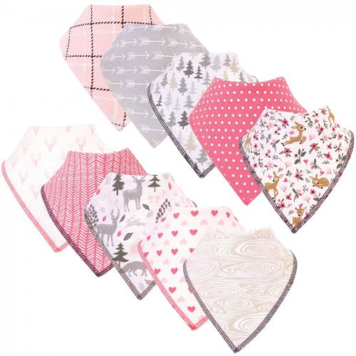 Hudson Baby Infant Girl Cotton Fleece Bandana Bibs 10pk, Woodland, One Size