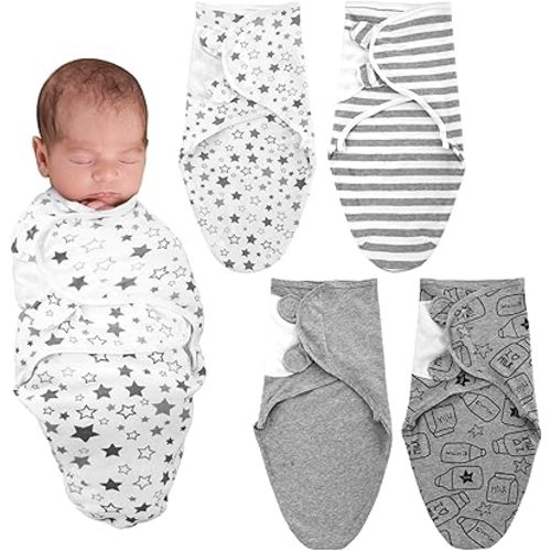 Newwiee 4 Pcs Preemie Baby Swaddle Wrap Adjustable Cotton Preemie Swaddle Blanket for Newborn Boys Girls(Grey Stripe,Fit for Preemies)