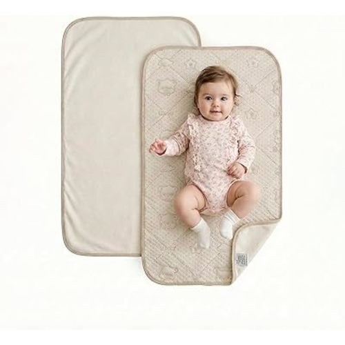 Cotton Baby Diaper Changing Mat - Waterproof & Portable Diaper Changing Pad for Baby Travel or Home, Foldable Mat Fits Perfectly in Diaper Bag, 27 x 20 inches