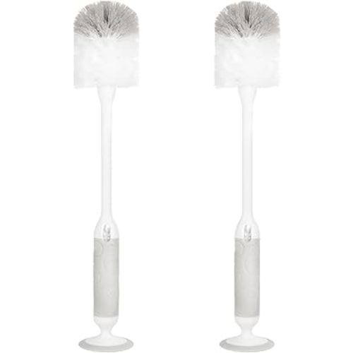 Ubbi Deluxe Baby Bottle Brush Set, Bottle Brush and Nipple Brush with Suction Cup, Baby Cleaning Essentials, Set of 2, Gray