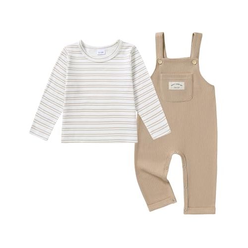 ZOEREA Toddler Baby Boys Clothes Outfit Long Sleeve T-Shirt and Romper Set Cute Jumpsuit Overalls Solid Color 6M-4T