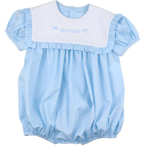 Blue Pique Square Collar Ruffle Bubble