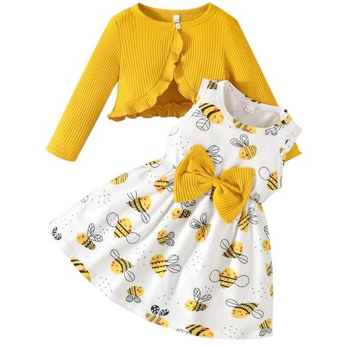 Rosibel Toddler Baby Girls Dress and Cotton Cardigan Set for 6M-3T Spring Autumn Clothes Outfits