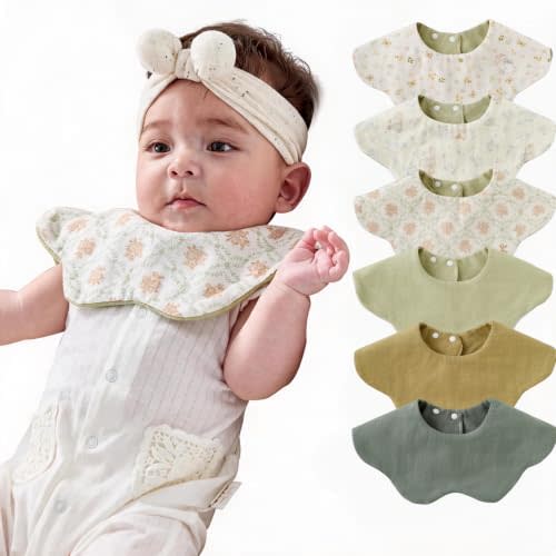 Baby Bibs Cotton Absorbent Bandana Drool Bibs for Teething and Drooling, 6-Pack for Baby Boys & Girls (Green)