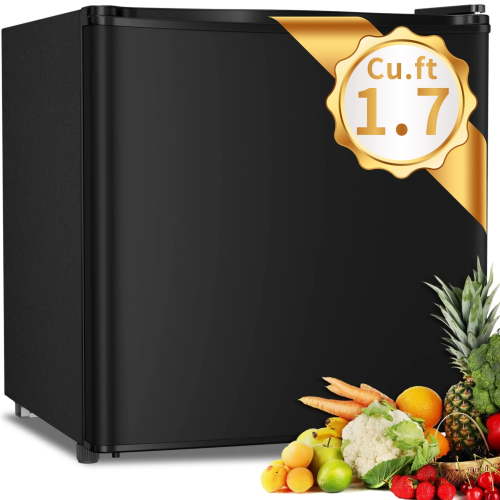 Auseo 1.7 Cu ft Compact Refrigerator, Single Door, Energy Efficient, Reversible Door, Black