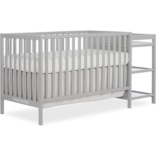 Dream On Me Synergy 3-in-1 Convertible Full-Size Baby Crib & Changer, Pebble Grey, Open Storage, GreenGuard Gold & JPMA, Pinewood, Convert to Day & Toddler Bed, 4 Mattress Heights, 1″ Changing Pad,