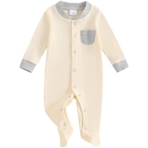 Newborn Baby Boy Girl Clothes Color Block Footies Romper Bodysuit Jumpsuit Button Footed Coming Home Outfits