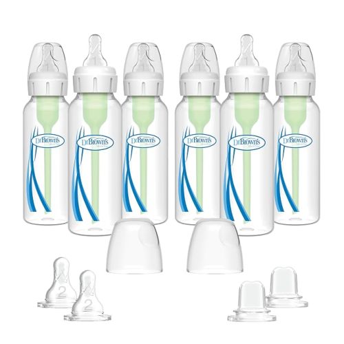 Dr. Brown's Options Plus Baby Bottles, 8 Ounce, 6 Count Plus 2 Bonus Level 2 Nipples and Sippy Spouts