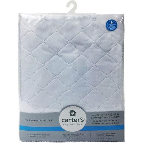 Carters Waterproof Fitted Crib Mattress Pad and Toddler Crib Mattress Protector - Baby Crib Mattress Cover - Protective Sheet for Boys and Girls Bedding Sets White