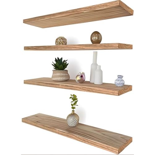 GXYAWPJ 24 Inch Floating Shelves for Wall Rustic Light Wood Wall Shelves for Bedroom Set of 4
