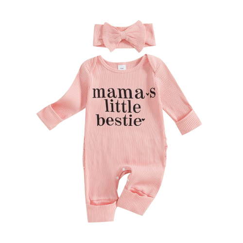 Newborn Baby Girl Coming Home Outfit Long Sleeve Letter Romper Ribbed Ruffle Jumpsuit Headband Set Spring Fall Clothes