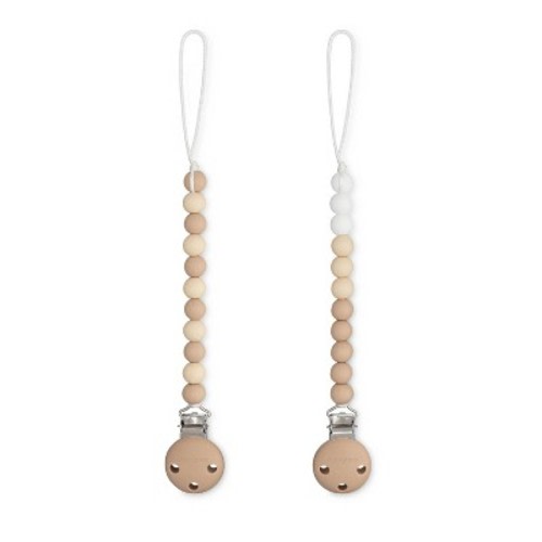 Comfy Cubs Pacifier Clips 2 Pack - 100% Food Grade Silicone Baby Pacifier Clips - Beige, Light Beige & White