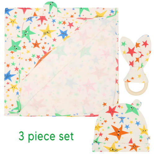 Rainbow Stars Blanket and Teether Gift Set | GOTS Certified Organic Cotton
