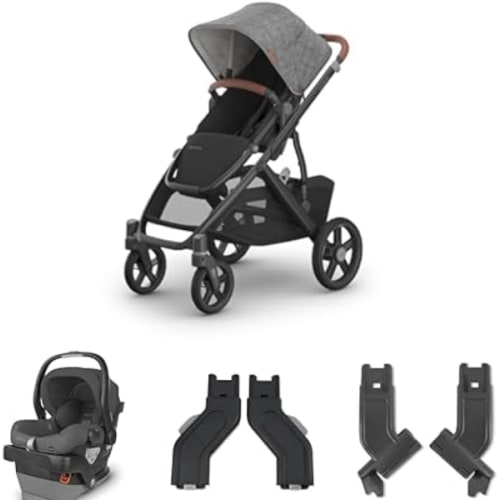 UPPAbaby Twin Travel System - Vista V3 Stroller + Mesa V2 Infant Car Seat Combo - Toddler Set, Rain Shield, Car Seat, Base + Infant Insert, Upper + Lower Adapters Included -Greyson (Charcoal Mélange)
