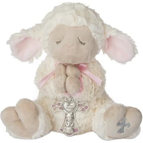 Ganz Serenity Lamb with Crib Cross Christening or Baptism Gift, Pink