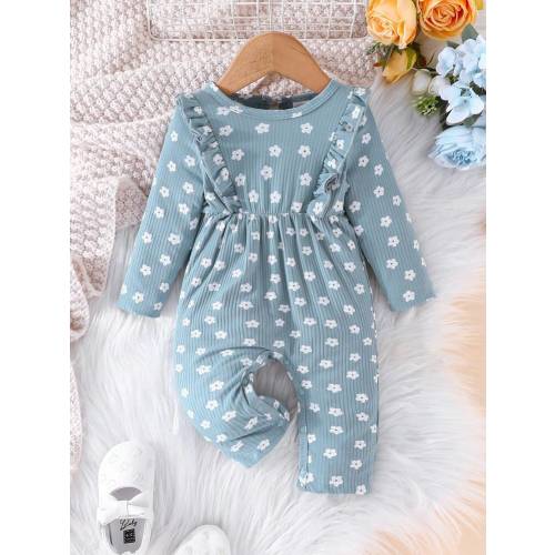 SHEIN Vintaside Kids Baby Girl Floral Print Ruffle Trim Jumpsuit | SHEIN USA