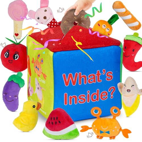Ancitoy Baby Mystery Soft Box Toys, Plush Felt Box with 12 Toys, Sound Learning Set, What's Inside Montessori Cognitive Play for Toddlers 6 Months+, Birthday Gifts for Boys Girls