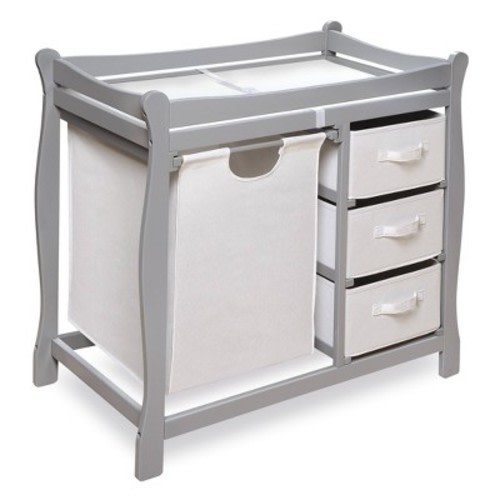 Badger Basket Sleigh Style Changing Table with Hamper and Baskets, Color: Gray