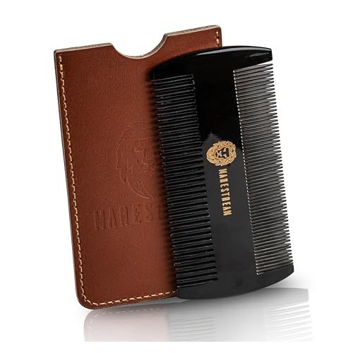 Premium 100% Oxhorn Dual-Action Beard Comb with Genuine Leather Case – the Perfect Beard Grooming Gift for Men by Man & Mane.