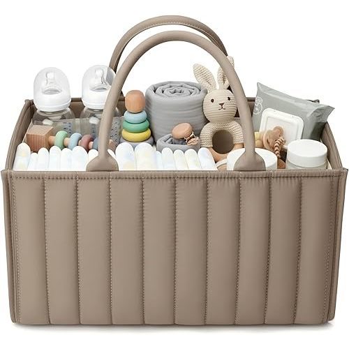 Baby Diaper Caddy Organizer-Large Nursery Storage Basket for Changing Table and Car - Portable Newborn Essentials & Wipes Bin - Gift for Baby Shower and Registry Must-Have (Baby Camel)