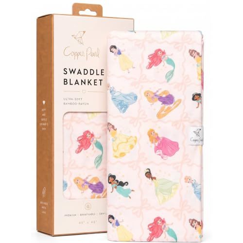 Copper Pearl Swaddle Blankets for Newborns | Soft Stretchy Receiving Blankets for Boys and Girls | Large 46 x 46 Inch Baby Blankets | Lightweight and Breathable Swaddles | Disney Princess
