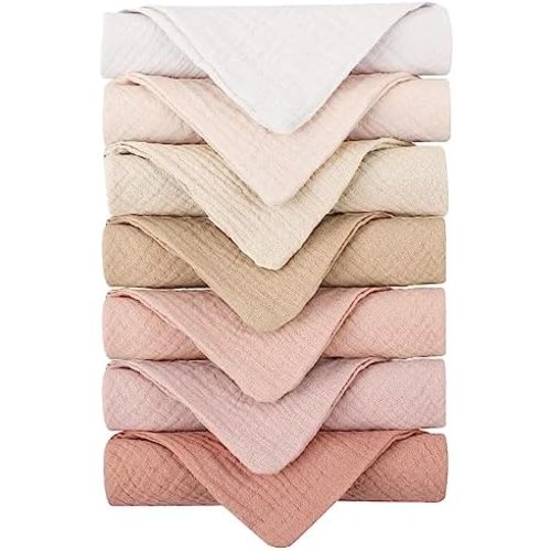Konssy 7 Pack Muslin Baby Washcloths, Burp Cloths & Wash Cloths for Babies