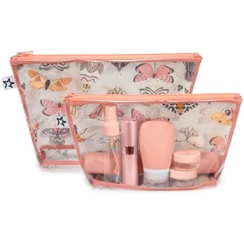 Tiny Twinkle Diaper Bag Organizing Pouches | 2 Pack Mess-Proof Travel Organizer Bags with Structured Bottom & Clear Front | TSA Approved Toiletry Bag Set for Baby and Mom Essentials (Flutter)
