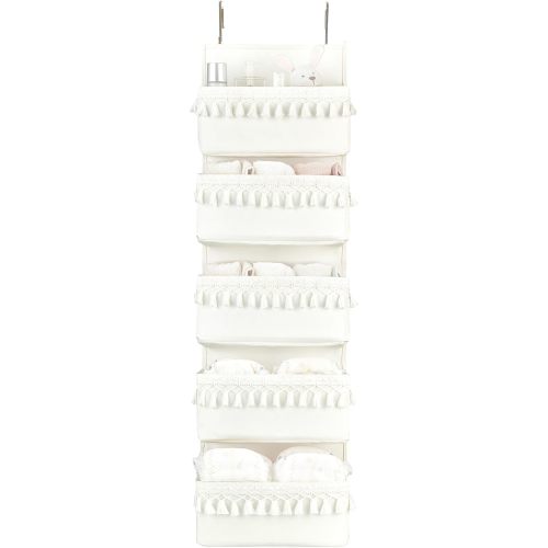 Dahey Over The Door Organizer 5 Pockets Hanging Behind Door Storage, White