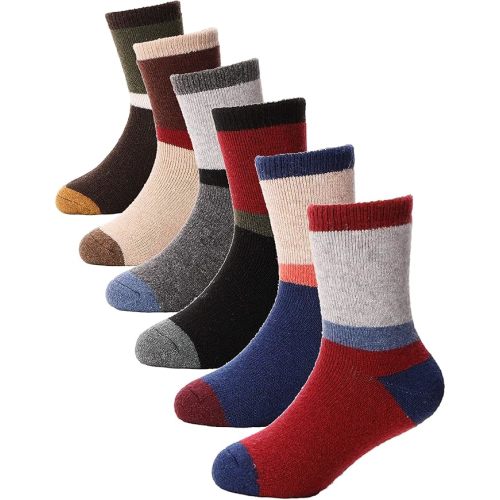 Kids Merino Wool Socks Boys Toddlers Thermal Hiking Winter Thick Warm Heavy Crew Cabin Cozy Socks 6 Pack