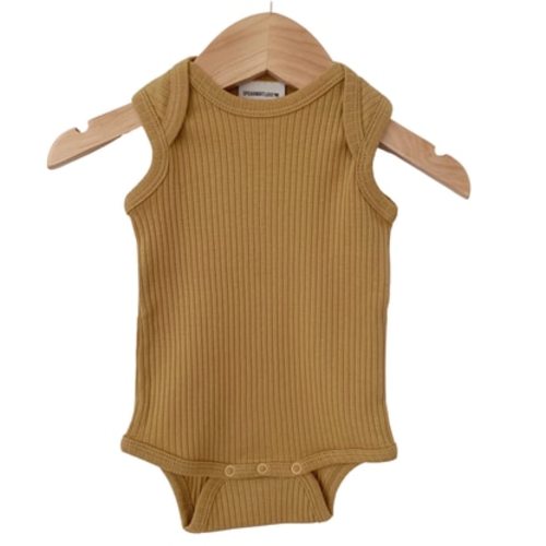 Organic Ribbed Sleeveless Bodysuit, Honey