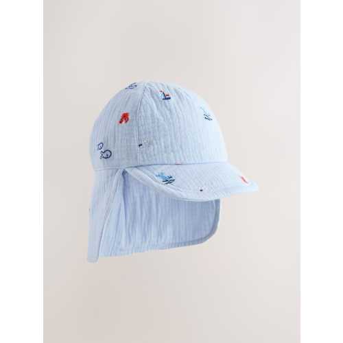 Blue Embroidered Legionnaire Baby Summer Hat (0mths-2yrs)