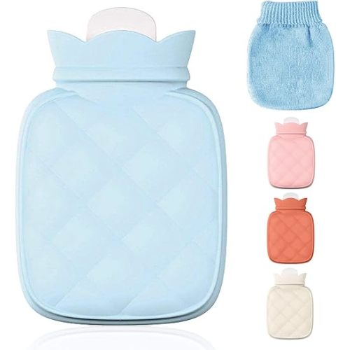 Redify Small Hot Water Bottle Bag for Hot & Cold Compress with Cover,Microwave Heating Soft Environment-Friendly Silicone for Babies Kids,Mini Hot Wate Bottle for Travel and Pain Relief,Holiday Gifts