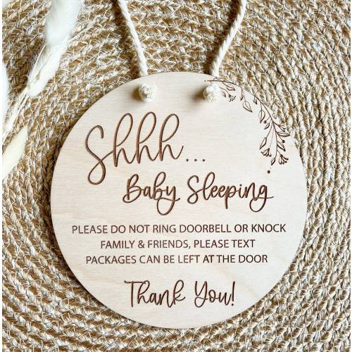 Sleeping Baby Door Sign | Laser Engraved Birch Wood