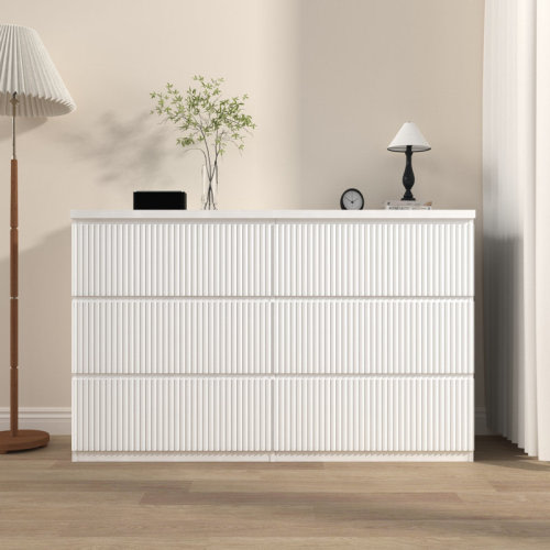 Corrigan Studio® Modern 6 Drawer Dresser, Wave Panel Drawer Fronts, Storage Cabinet, Versatile Chest of Drawers for Bedroom, Living Room - Sleek & Spacious Home Storage Solution | Wayfair