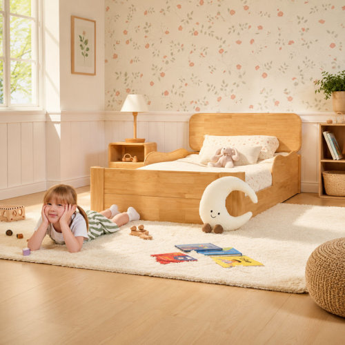 Harriet Bee 2-in-1 Montessori Kids Bed, Convertible Floor Bed with Safety Rails | Wayfair