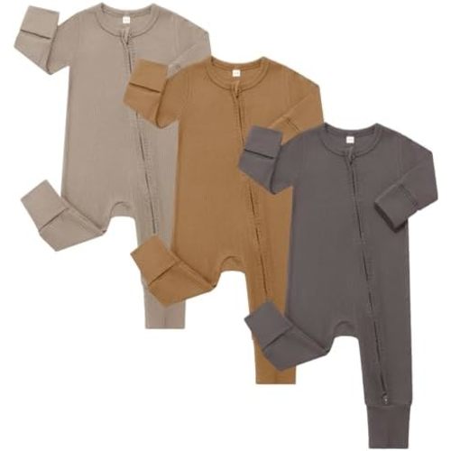 3 Pack Baby Boy Girl Rompers with Mitten Cuffs