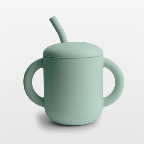 Mushie Green Silicone Baby Training Cup with Straw