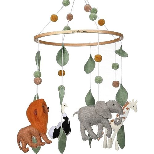 Baby Crib Mobile – Wooden Hanging Nursery Baby Mobile for Crib, Nursery Decor for Boys & Girls, Perfect Shower Gift (Safari Adventure) Also Fits Bassinets, Sorrel + Fern