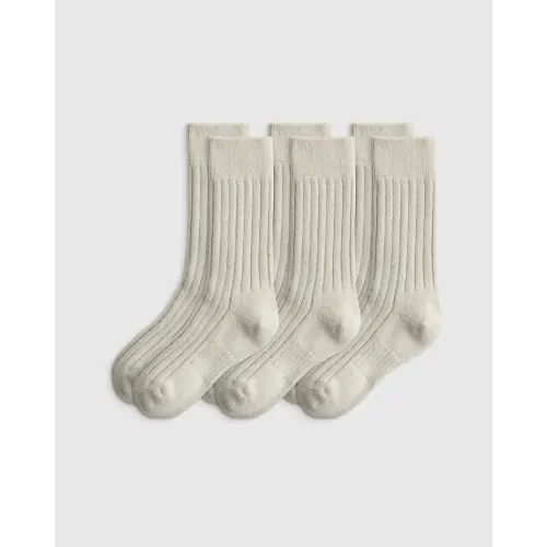 Merino Cashmere Blend Ribbed Crew Sock (3-Pack) in Alabaster