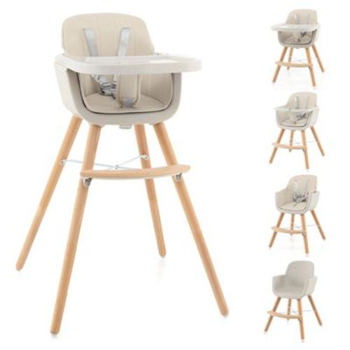Wooden Baby High Chair with Adjustable Tray and Removable Cushion