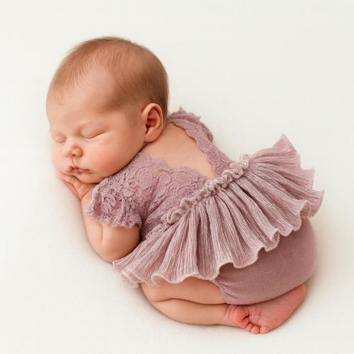 Handmade Lace Newborn Romper, Girl Photo Prop Outfit
