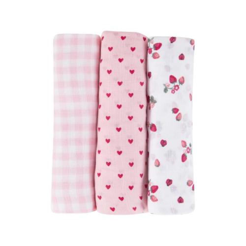 3 Pack Organic Cotton Muslin Wraps - Berry - Multi - One Size