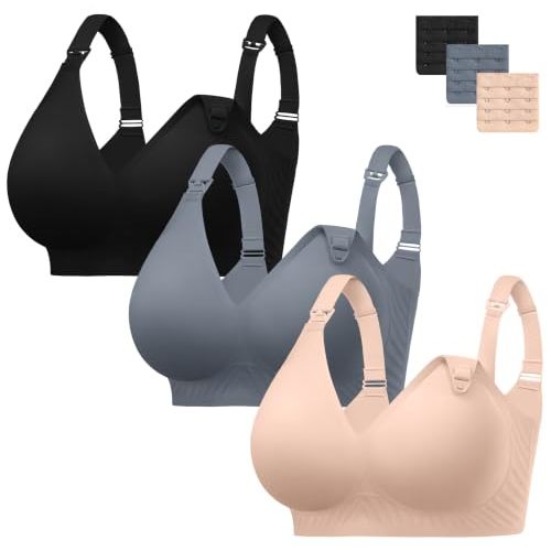 habibee 3 Pack Nursing Bras for Breastfeeding Women Plus Size Seamless Maternity Bra for Pregnancy with Extenders