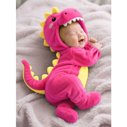 SHEIN Newborn Cute Funny Crystal Plush 3D Dinosaur Shaped Romper With Long Sleeve And Pants | SHEIN USA