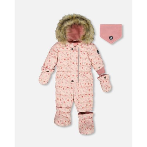 Deux par Deux Girl One-Piece Baby Original Puffy Snowsuit Pink Mini Flowers - 6 Months