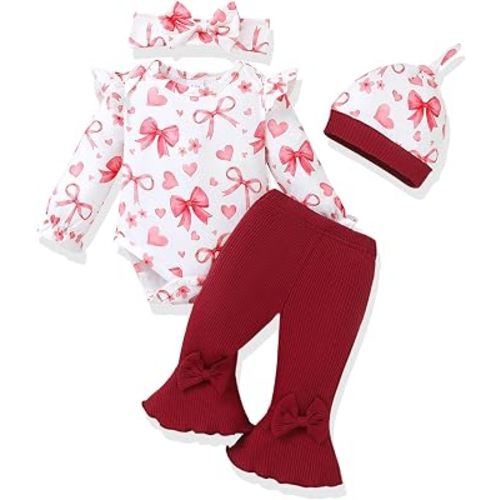 AMAWMW Baby Girl Clothes Ruffle Sleeve Romper Flared Pants Infant Outfit