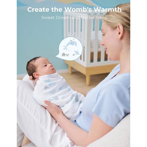 Momcozy Muslin Swaddle Blankets, Ultra Soft Neutral Registry Essentials, Marine Sea Sprite Magic, Breathable Large 47'' x 47'' Newborn Boys Girls Receiving Blanket