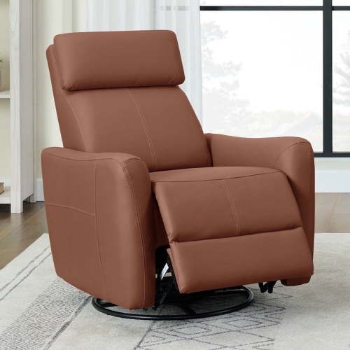 CHITA Power Swivel Glider Recliner for Living Room Nursing Chair Faux Leather Recliner with USB Ports, Brown